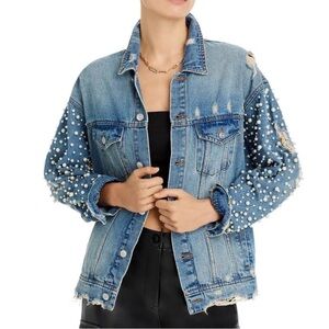 Sunset + Spring pearl Embellished Denim Jacket